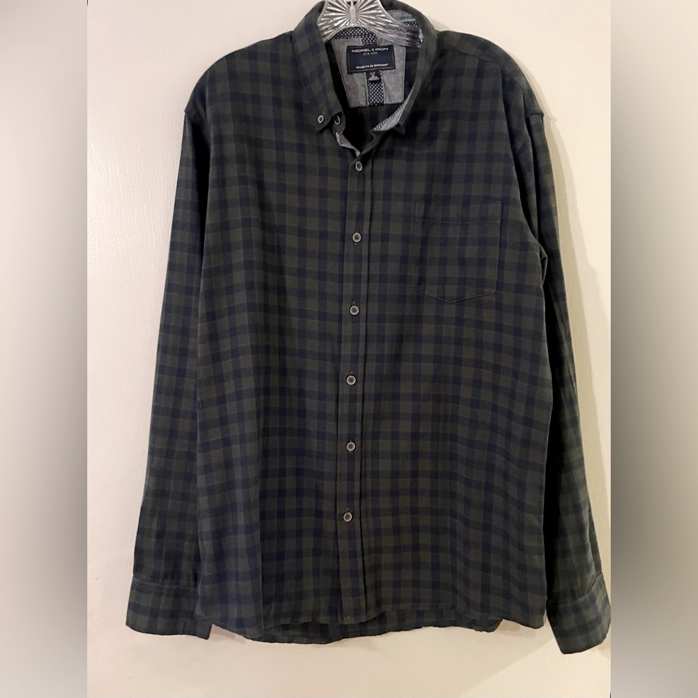 Men's Nickle & Iron Flannel Shirt Green & Blue Plaid Button Up Sz XL